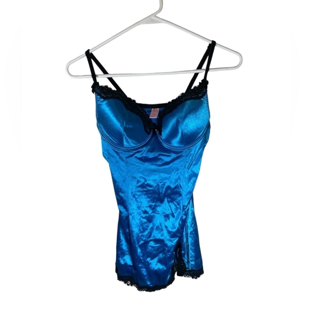 Native Intimates Blue & Black Silky & Lace Chemise
